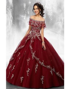 Bourgondische baljurk Quinceanera-jurken Tule Zoete prinsessenjurken voor vestidos Verjaardagsjurk7651310