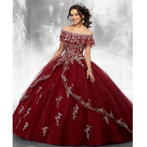 Bourgondische baljurk Quinceanera jurken tule zoete prinsesjurken voor Vestidos verjaardagsjurk 292F