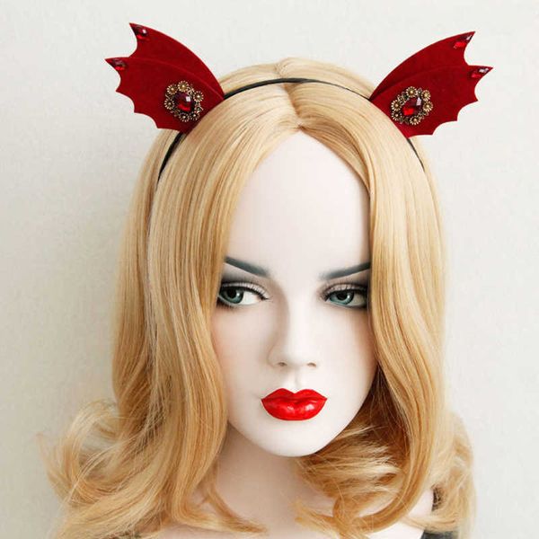 Targa de la cabeza de la bestia Borgoña Halloween Estilo gótico Borgoña Borgoña Deco Ears Bandas de cabello Evil Elfo Cosplay Accesorios