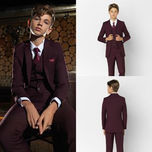 Bordeaux Jongen Formele Pakken Diner Smoking Kleine Jongen Bruidsjonkers Kids Kinderen Voor Wedding Party Prom Pak Formele Slijtage Jassen Vests239D