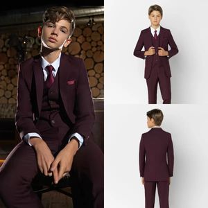 Ropa formal para niño de color burdeos Trajes para niños Esmoquin para la cena Niño pequeño Padrinos de boda Niños para el banquete de boda Chaqueta de fiesta Chaqueta Chaleco Pantalones