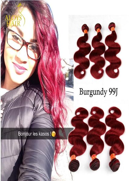 Bourgogne Brésilien Vierge Cheveux Tisse Faisceaux Vague de Corps Vierge Péruvienne Malaisienne Indien Remy Extensions de Cheveux Humains Vin Rouge 99J T3857593