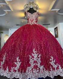 Bourgondië Assepoester Quinceanear Jurken Applicaties Prinses Sweet 15 16 Jurk Graduatie Prom Jurken Vestidos de Quinceañera