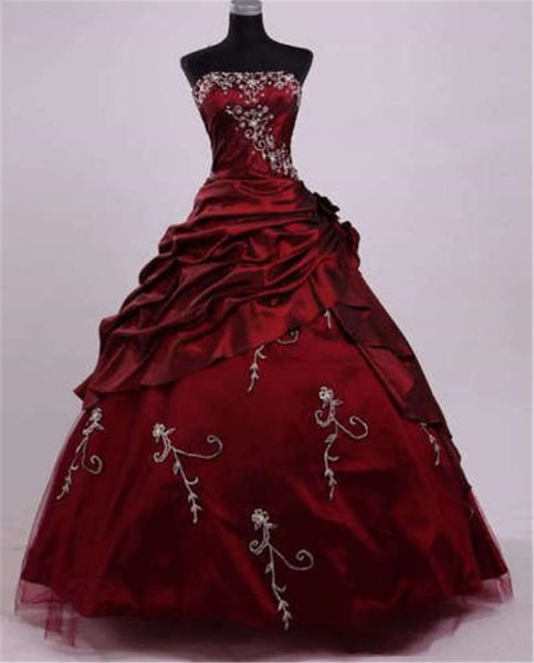 Vestido de fiesta bordado Borgoña, vestidos de Boda de Princesa gótico Retro con cordones, corsé, vestido de novia plisado con volantes de talla grande 2022