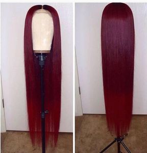 Perruque Lace Front Wig Remy naturelle, cheveux humains, couleur rouge bordeaux, 1B99J, 13x4, densité 150, ligne de cheveux pre-plucked, 3023506, pour femmes noires