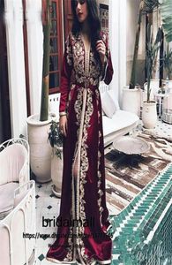 Bourgondië Marokkaanse Kaftan avondjurken lange mouwen Lace Appliques Formele Party Pageant -jurken Moslim Arabische prom -jurken gewaden de 1613248
