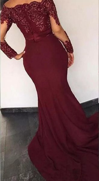 Bourgogne hors de l'épaule manches longues robes de bal africaines sexy sirène corsage robe de soirée formelle 2019 pure manches pleines robes de soirée