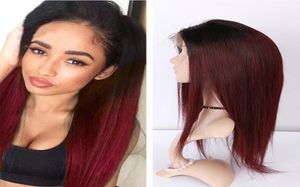 Bourgondische ombre 1B 99J Human Hair Lace Pruik met babyhaar Donkere wortel Wijn Rood Glueless Silky rechte volle kanten pruik voor vrouw1517550