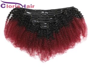 Bourgogne Ombre Afro Clip Curly Kinky In Extensions Malaysian Human Hair Weave Colored 1B 99J Full Head 8pcs / Set 120g Clip sur Extentions1110805