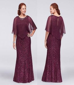 Robes formelles en dentelle de grande taille bordeaux avec enveloppement perlé col de bijou robes de soirée sirène pas cher longueur de plancher robe de bal 8530536