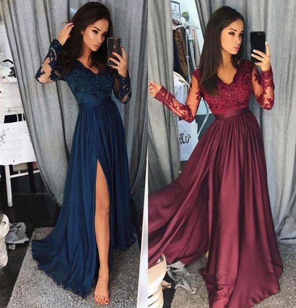 Robes de bal bordeaux 2019 robes de soirée formelles robes de concours fendues robe d'occasion spéciale Dubaï 2k19 fille noire couple jour marine B9110947