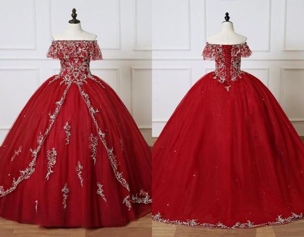 Robes de quinceanera bordeaux 2023 Robe de bal longue bal robe de bal douce 16 filles au large de la broderie Sliver Vestidos 15 anos6603528