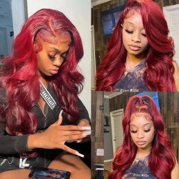 Bourgogne Red 99J Wave Body U partie 100% Human Heuving Not Spropiced Wig pour femmes Remy U Shape Wig With Stracles 30inches 250 densité