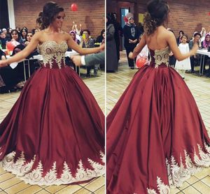 Robe de bal rouge bordeaux Quinceanera robes chérie appliques dentelle satin corset dos nu robes de bal vintage douce 16 robes
