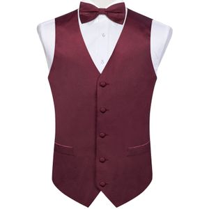 Bourgogne Red Solid Silk Men Suit Gilet Preted Bo Set Set Farty Formal Tuxedo Male Blazer Wiltco Business 240507