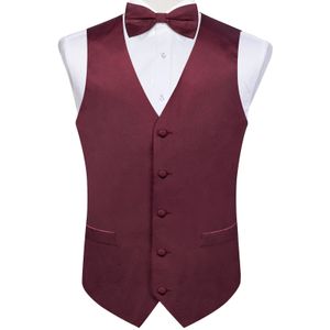 Gilet de costume en soie solide pour hommes, rouge bordeaux, ensemble avec nœud papillon pré-noué, fête de mariage, smoking formel, Blazer pour hommes, gilet d'affaires, 240228