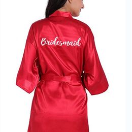Bourgondië Satijn Kimono Roosters Dames Korte Pyjama's Dressing Jurk Wijnrood Bruidsmeisje Gift Team Bruid Bridal Party Robes 210831