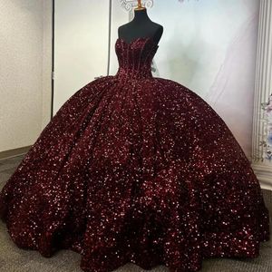 Bourgondië pailletten corset quinceanera jurken 2023 sweetheart prinses plus size prom feestjurken voor zoete 16 jurken vestidos 15