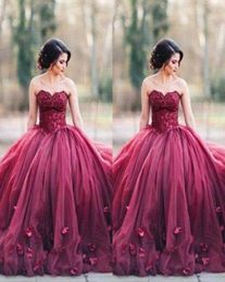 Robe de bal sans bretelles bordeaux princesse Quinceanera robes de bal corsage en dentelle taille basque dos nu longues robes de soirée Custom2958318