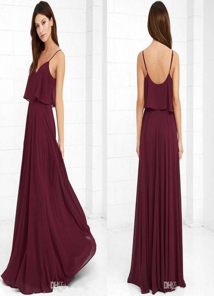 Borgogne Stracles Spaghetti Mariffon Bridesmaid Robes 2017 Une ligne sexy Deep V Neck Back Back Band of Honor Robes de mariage bon marché 1852076