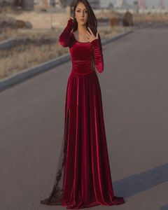 Bourgogne Velvet Caftan Soirée à manches longues Black Lace Dubai Formal Party Robes Longo Prom Robes 20212572071