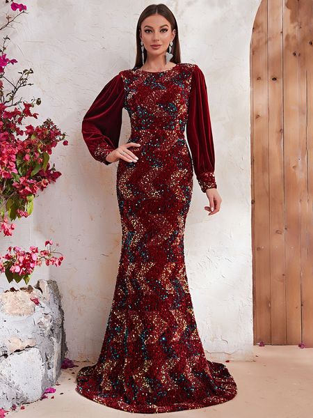 Robes de mère de mariée en velours bordeaux Nouveau designer sirène brillant bling dentelle manches longues grande taille robes de mère de marié élégante même robe de bal sur fille noire