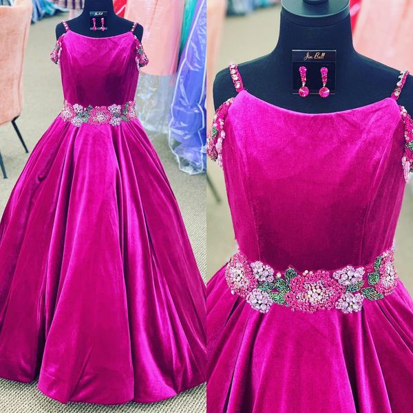 Vestidos de desfile de terciopelo burdeos para bebés y niños pequeños Adolescentes 2023 Fuera del hombro Ritzee roise Vestido de fiesta Vestidos largos de fiesta formales para niñas pequeñas Cremallera Volver Cristales de abalorios