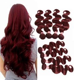 Paquetes de tejido de Borgoña 99J Cabello virgen peruano indio malasio Onda del cuerpo Paquetes de cabello humano de color rojo Cabello ondulado del cuerpo brasileño E3761247