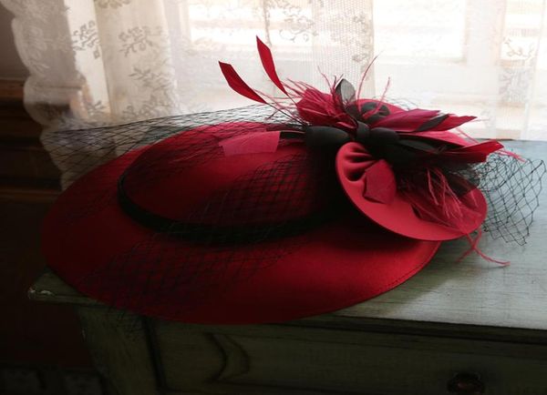 Chapeau de mariage en voile blanc bordeaux, maille de fleur féerique, chapeau Fedora élégant pour dames, couvre-chef de mariée, 20209606320