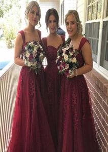 Bourgogne Vin rouge Long Bridesmaid Robes 2019 Applique Tulle A Line Wedding Guest Robe Women Prom Prom Robes 5397589