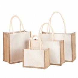 Toile de jute Jute Shop Sac pour femmes Réutilisable Laege Capacité Sacs fourre-tout Simple Ctrast Couleur Top-poignée Sac à main Sac sous les bras 2023 e1DW #