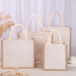 Herbruikbare boodschappentas van jute jute met stevig handvat Dames Casual Grote capaciteit Reizen Strand Organizer Handtas