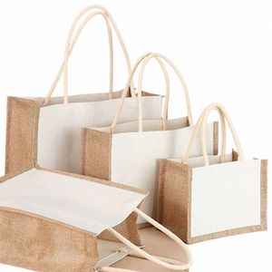 Burlap Jute Tote Shop Bag Vintage herbruikbaar voor boodschappen Bruiloft Verjaardag Geschenkzakken Tophandelopslag Organisator Handtas G7R9#