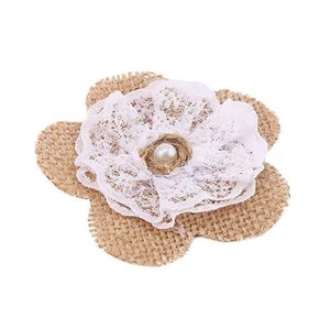 Fleurs en dentelle de toile de jute avec perle pour décorations artisanales faites à la main de mariage et de fête 3029604