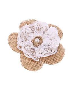 Fleurs de dentelle de toile de jute avec perle pour le mariage artisanal et décorations de fête 9244974