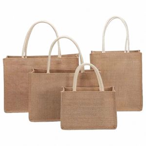 jute draagtassen blanco, jute strandwinkel handtas, vintage herbruikbare geschenkzakken met handvat voor boodschappen ambachten verjaardagsfeestjes p0Cj#