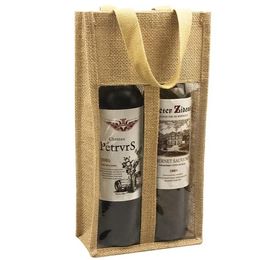 Bolsas de vinos de arpillera con manijas para botellas de vino Regalos Ventana doble Bolsas de vino de vino tinde