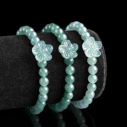 Birmane Jade Peach Blossom Pixiu 6 mm Bracelet A réglable Blue Gemstone Jadeite Jadeite Amulette Hand Woven Bijoux 240529