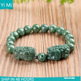 Bracelets birmanes jade pixiu jadéite bijoux sculptés de cadeaux chinois naturels perles pierres de pierre de luxe charmes de luxe charms green 240522