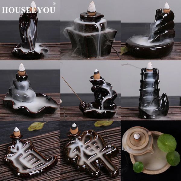 Brûleurs 14 types de bâton de reflux créatif brûleur d'encens en céramique émaillée encensoir salon de thé décoration de la maison