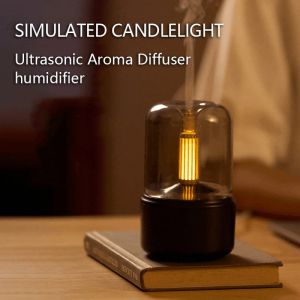 Quemadores Difusor de aroma a luz de velas, humidificador de aire eléctrico USB portátil de 120 ml Aromaterapia con llama 3D Difusores para sala de estar y dormitorio