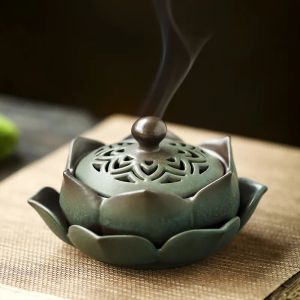 Brûleurs en céramique Lotus aromathérapie poêle ménage taoïste Zen décoration bouddhiste salle Bronze motif céramique Lotus plaque encens poêle