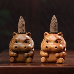 Brûleurs mignon hippopotame reflux porte-brûleur d'encens bois de santal sculpté Animal Statue maison bureau ornements créatifs thé animal de compagnie