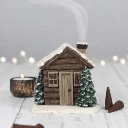 Brûleurs d'encens en forme de cabane en rondins, cheminée de Noël rustique, brûleur d'encens en forme de cône, affichage de pièce maîtresse de table pour cadeaux de fête de Noël