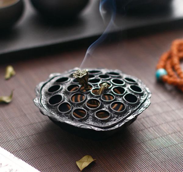 Quemadores Metal Lotus Seed Pod Quemador de incienso Incensario antiguo Decoración del hogar Uso en el hogar Sala de estar Casa de té Herramienta de eliminación de olores