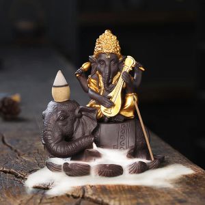 Brûleurs d'encens à reflux de dieu d'éléphant thaïlandais de sable violet brûleur d'encens à la maison Yoga aromathérapie cadeaux de relaxation ornement pour aromathérapie/yoga
