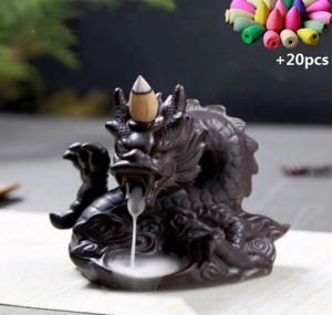 Brûleurs Traditionnel chinois Dragon porte-encens porcelaine reflux brûleur d'encens fumée vue Cool brûleurs d'encens décor à la maison