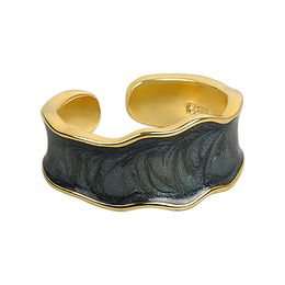 Brandend zand email druppel ring glazuur hars wit zwart koper dames gepersonaliseerd eenvoudig ontwerp open verstelbare ringen