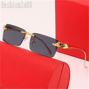 Diseñador gafas de sol sin marco gafas para hombre cabeza de leopardo mujeres chapado en oro occhiali da sole festival de lujo regalo gafas de sol polarizadas damas verano E23