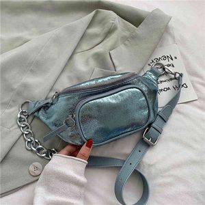 Burst Crack Hip Bag Fanny Pack Dames PU Leer nieuwe mode vrouwelijke schouder S Lady Small Crossbody Messenger Chest Tote J220705